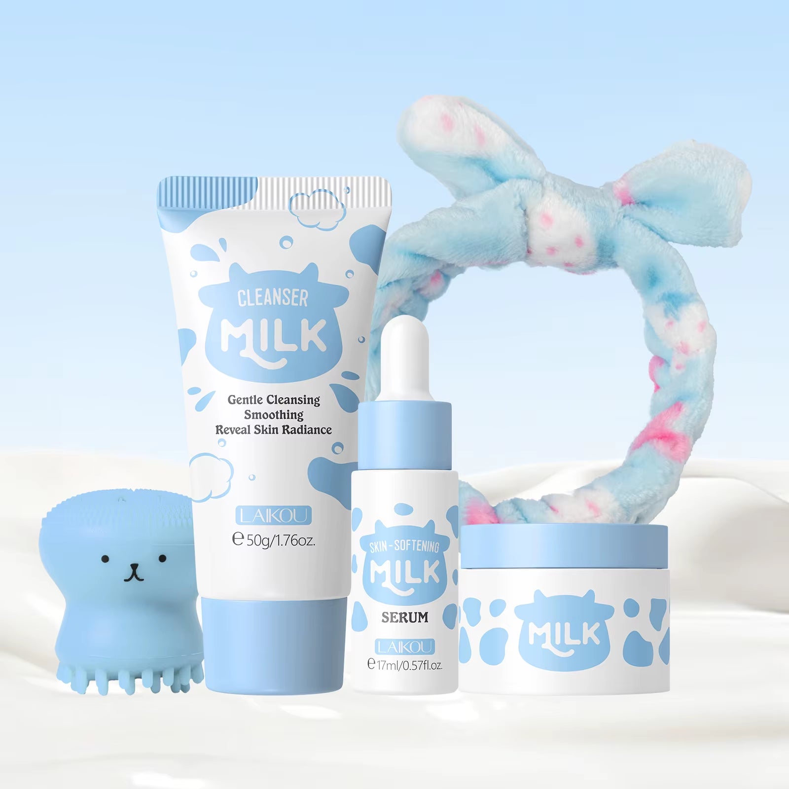 Milk Skincare Set Softening Serum Moisturizing Cream Gentle Cleanser Brightening Hydration Travel Kit